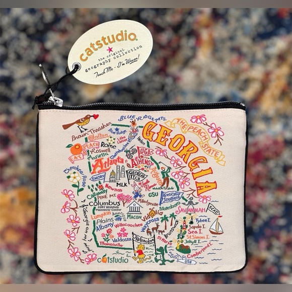 NEW Catstudio Georgia “Eat a Peach” Woven Zip Pouch 5x7 Atlanta Okefenokee - Picture 1 of 11